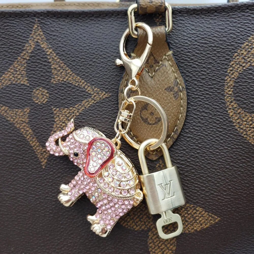 Authentic Louis Vuitton Lock & Key Gold✨Unbranded Elephant Keychain Bag Charm LV